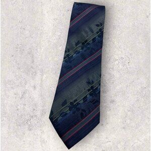 KENZO Silk Tie ITALY Navy Gray Red Striped Floral W:3.7" EUC